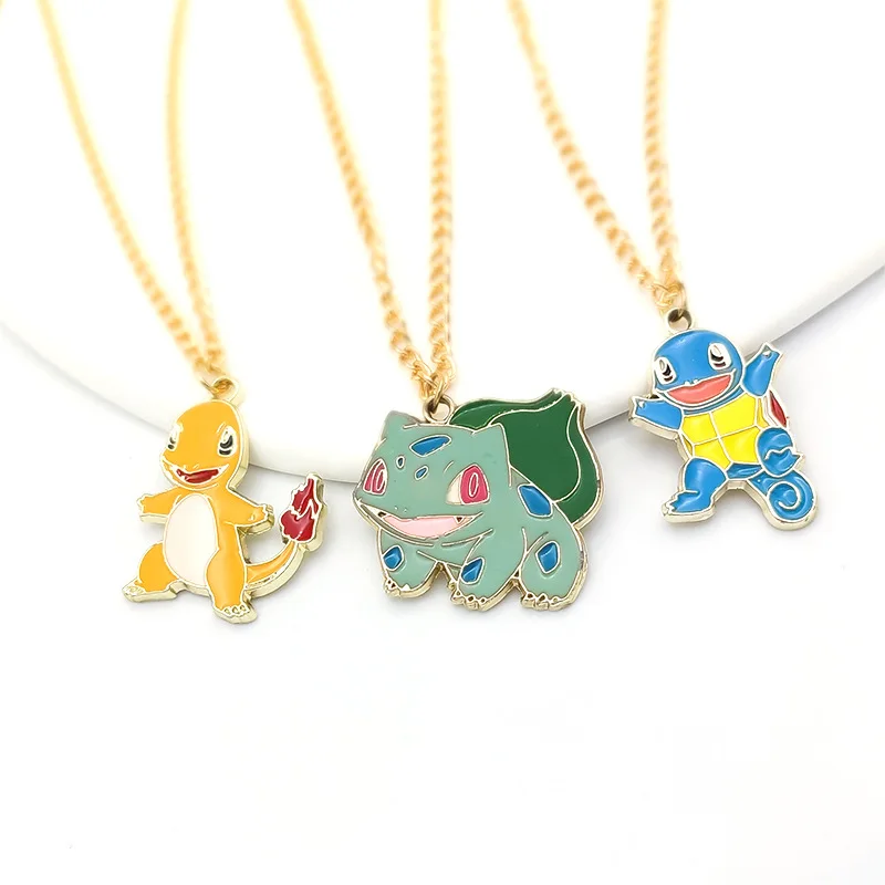 

Pokemon Nostalgic Cartoon and Anime Peripheral Necklace Charmander Miao Frog Seed Jenny Turtle Secret Chain Wholesale