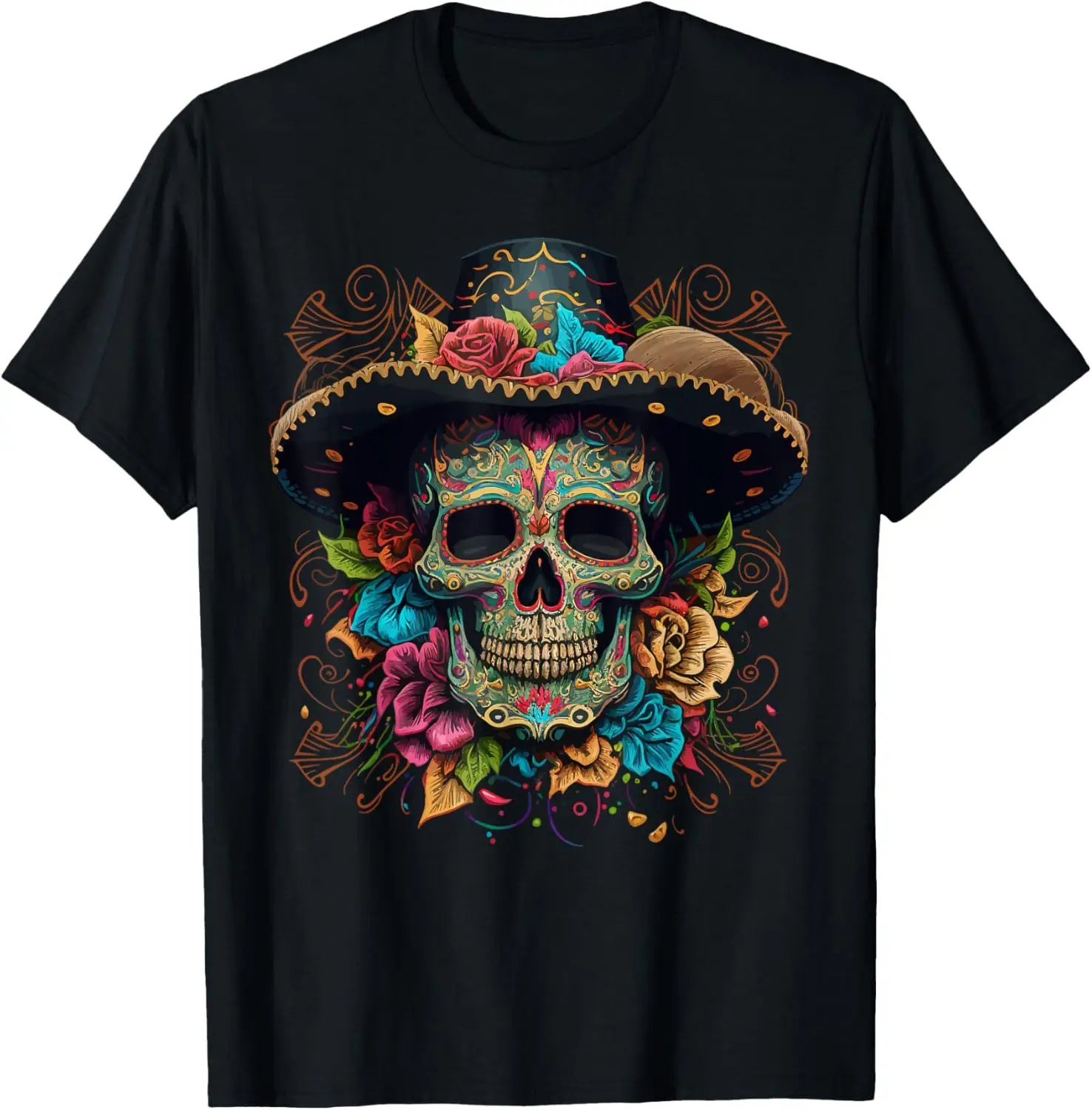 Flower Sugar Skull Dia de Los Muertos Cinco De mayo T-Shirt