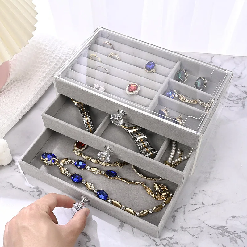3-layer Acrylic Jewelry Display Box Earring Bracelet Storage Box for Jewelry Classification Dustproof Transparent Jewelry Box