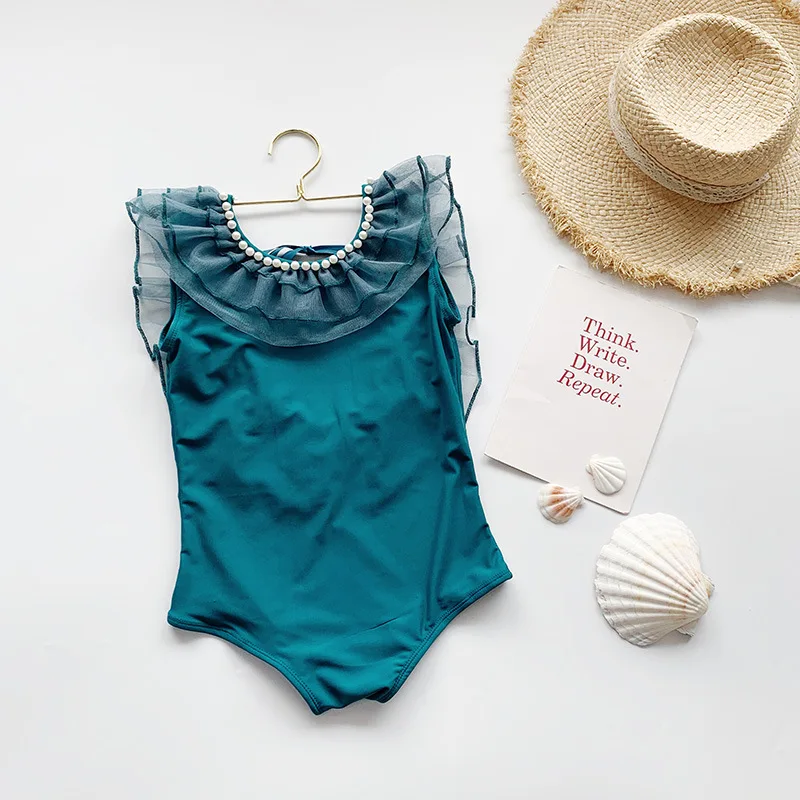 

2022 летний детский однотонный купальник принцессы для маленьких девочек, Цельный купальник для девочек, детская пляжная одежда для девочек