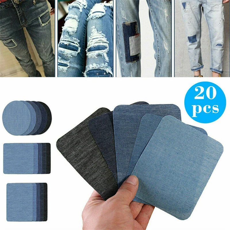 

20Pcs Denim Patches DIY Iron On Denim Elbow Patches Repair Pants For Jean Clothing Pants Badges Apparel Sewing Fabric