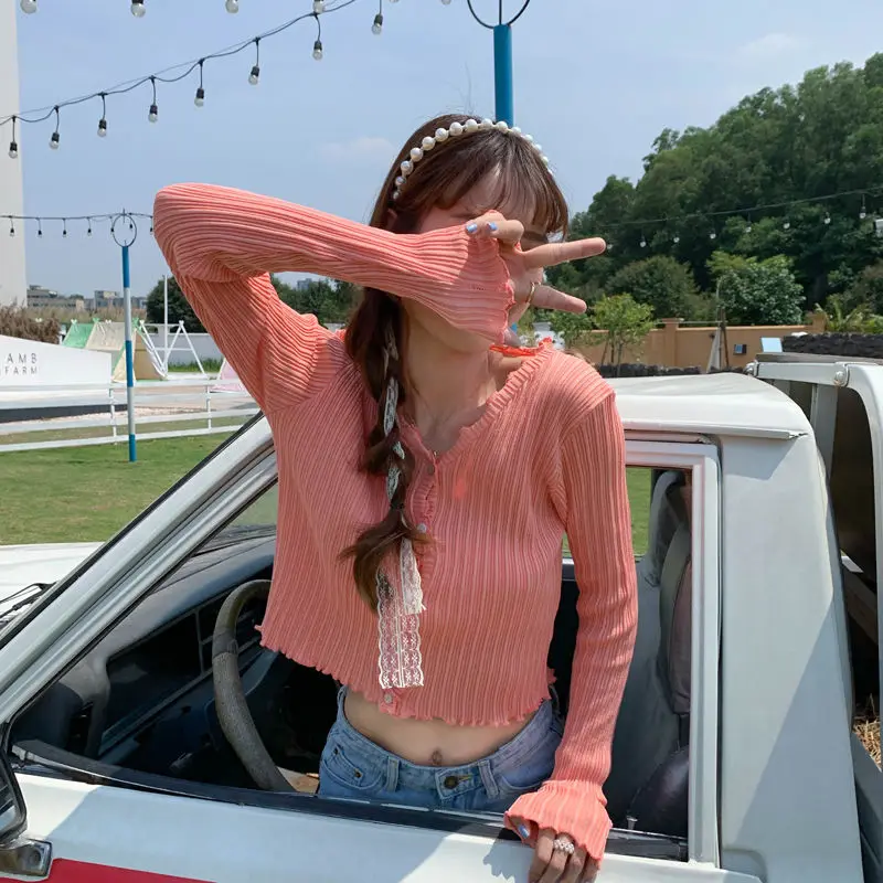 Кардиган женский трикотажный в рубчик элегантная повседневная Милая Модная