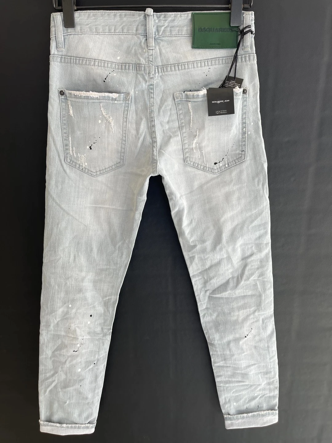 New DSQUARED2 Men's/Women Slim-Fit Jeans, Fashion Hole Patch Frayed Micro-Elastic Pants 9103-1