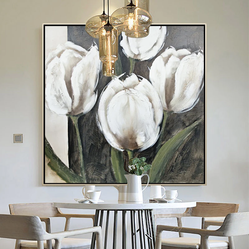

Oil Painting Room Decorative Painting Hand-painted Dining Room Restaurant Wall Painting Simple Flower Mural Canvas Frameless