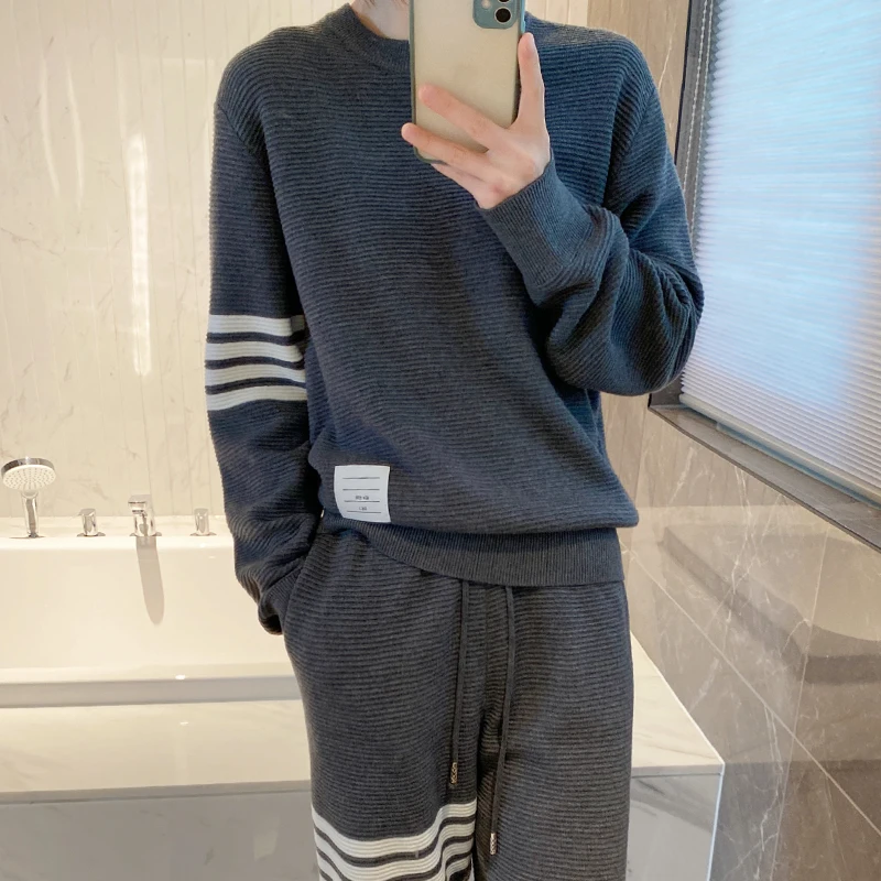 Tidy Four Bar TB Three-dimensional Knitting Sweater Round Neck Shirt Pants Fashion Suit Two-piece Set 22 Early Autumn College