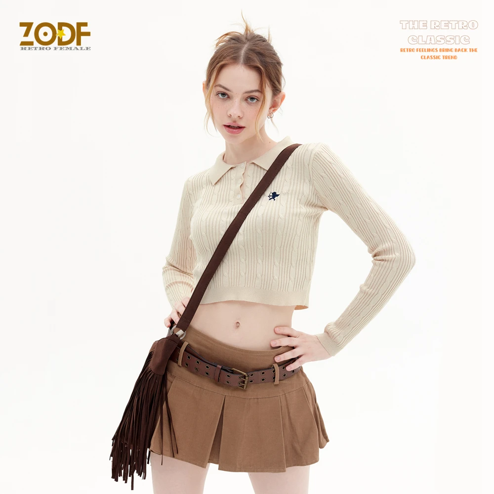 

Женский короткий свитер с отложным воротником ZODF, сезон 2022, трикотажные женские пуловеры, нижняя рубашка HN0032