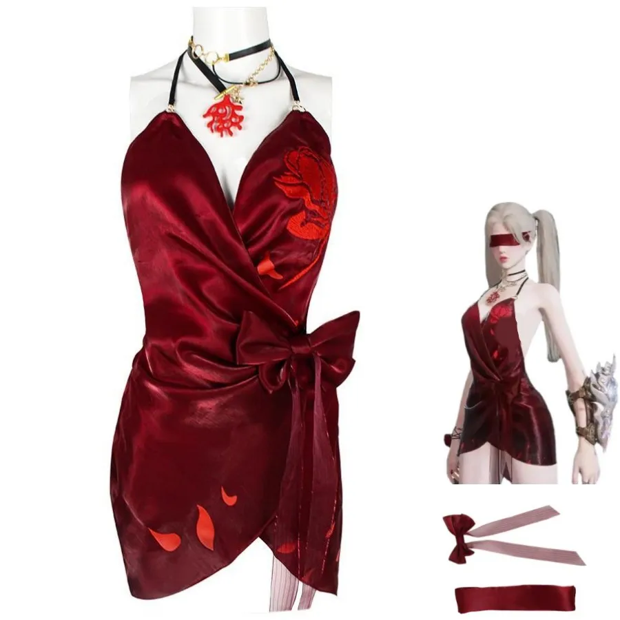 

Anime Game Naraka: Bladepoint Viper Ning Cosplay Costume Wig Summer Day Party Woman Sexy Red Rose Swimwear Skirt Carnival Suit
