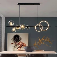 new design glass bubble chandelier led nordic black kitchen island hanging lights round ring decor lighting fixtures 110 220v