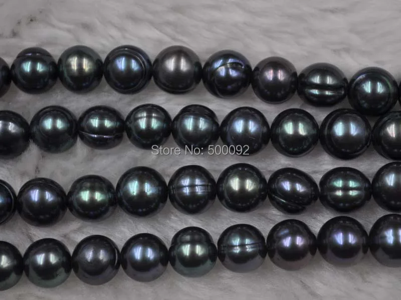 

2 strands 9.5-10mm black genuine freshwater pearl strings free shipping