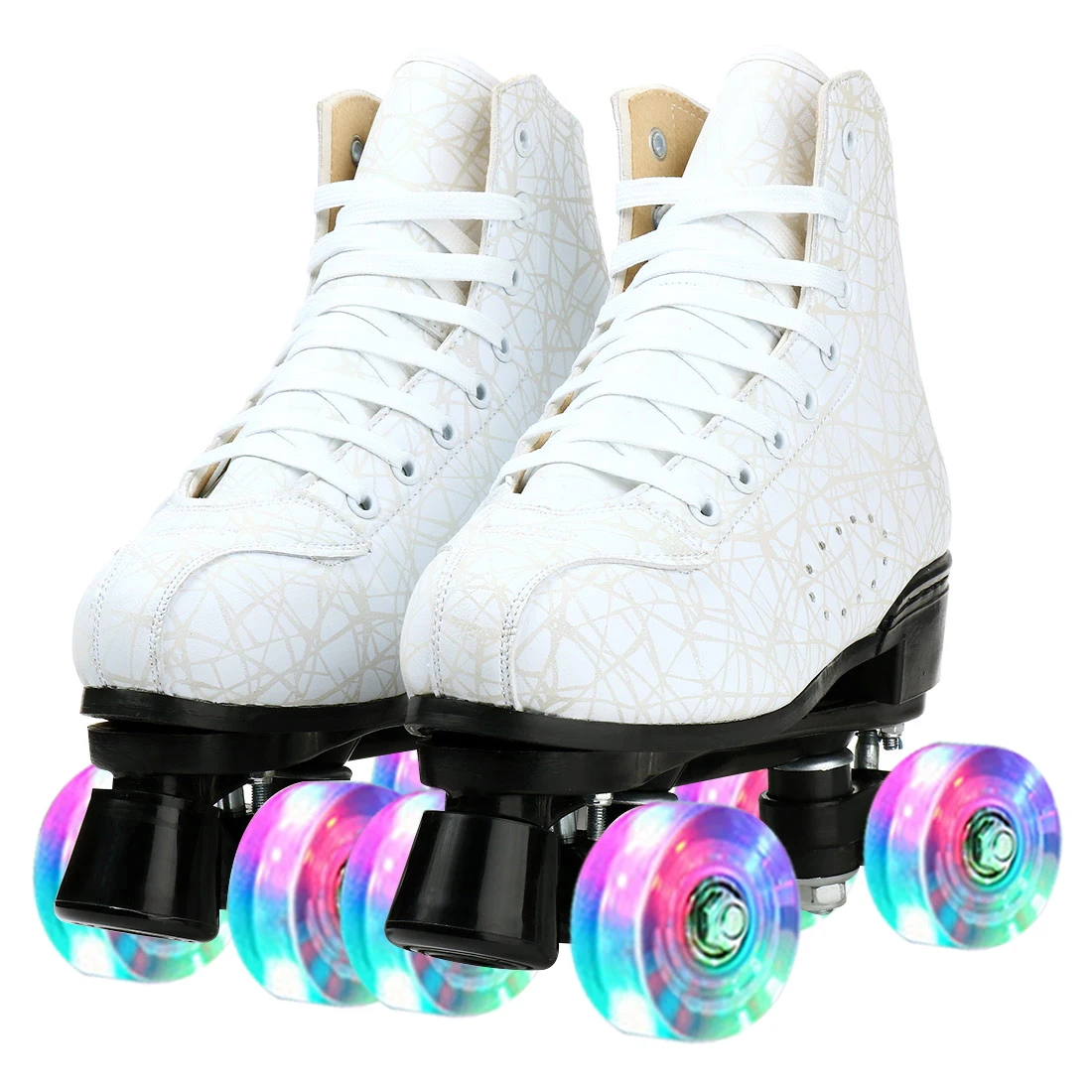 Skating Shoes Pu Leather Flash Roller Skates  Double Line Skates on 4 Glowing Wheels  Kids Boys  Girls Outdoor  Sliding Sneakers