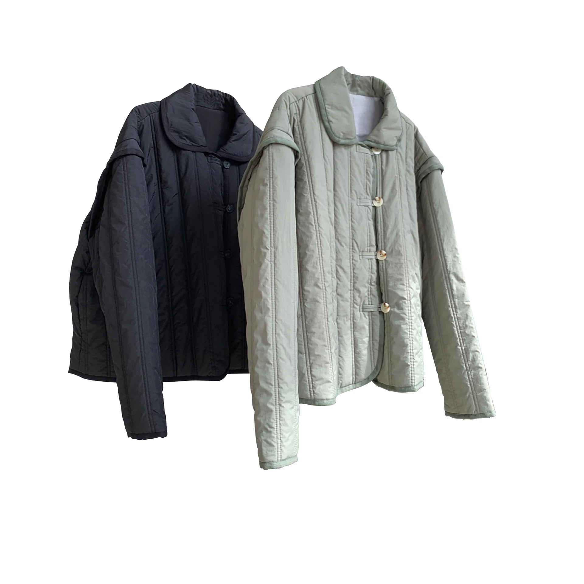 2022 Winter Solid Color Jacket Buckle Lapel Top Casual Design Splicing Loose Warm Comfortable Cotton Jacket Women