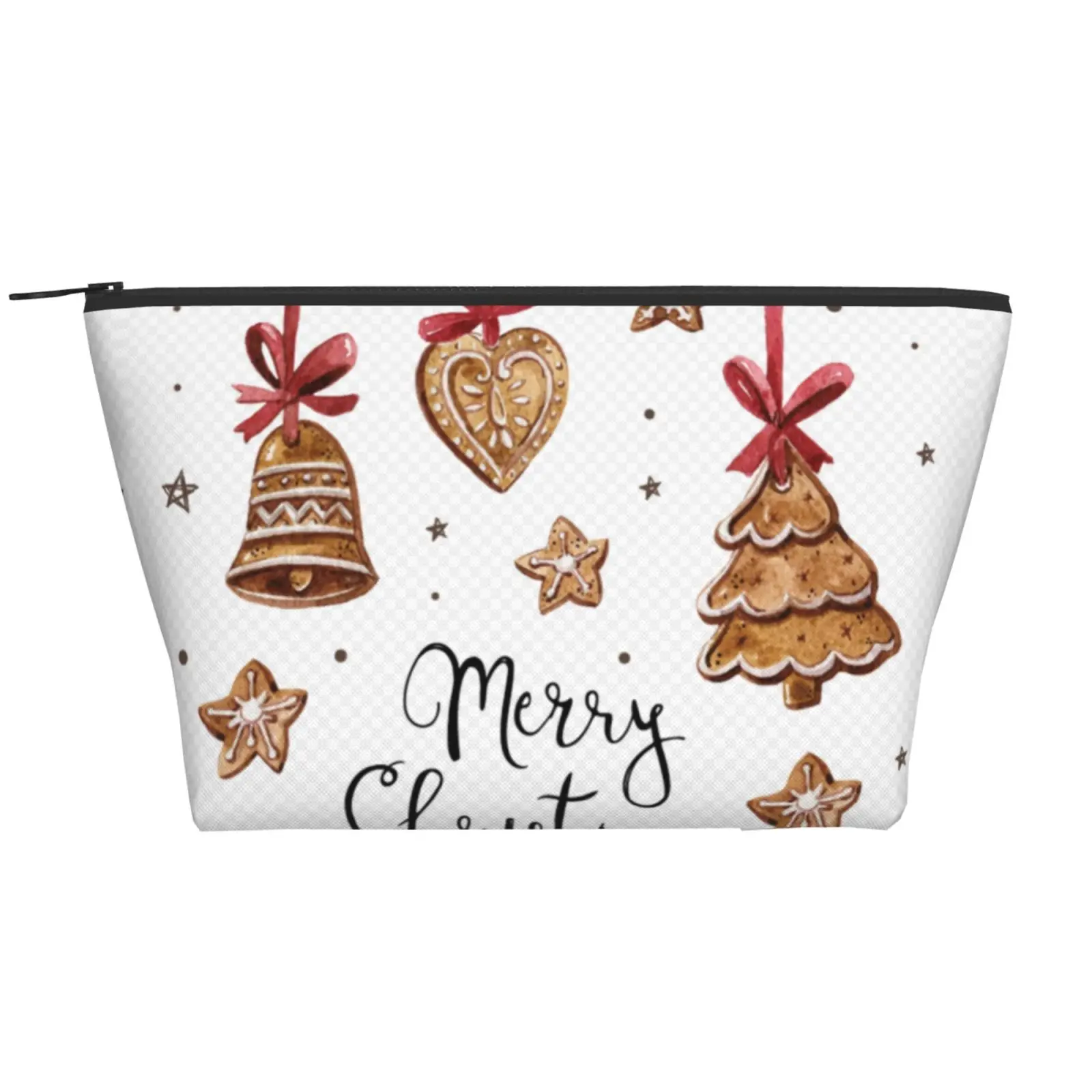 

Merry Christmas Bells Storage Bag Ziplock Bag Trapezoid Daily Makeup Polyester Compact Size Home Folding Zipper Design