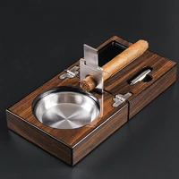 foldable wood cigar ashtray multifunctional portable cigar ashtray set cigar cutter holder and hole opener ashtray for home