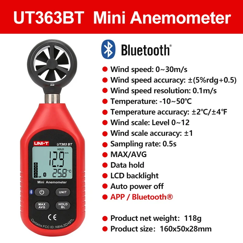 

UNI-T анемометр UT363/UT363BT для измерения скорости ветра