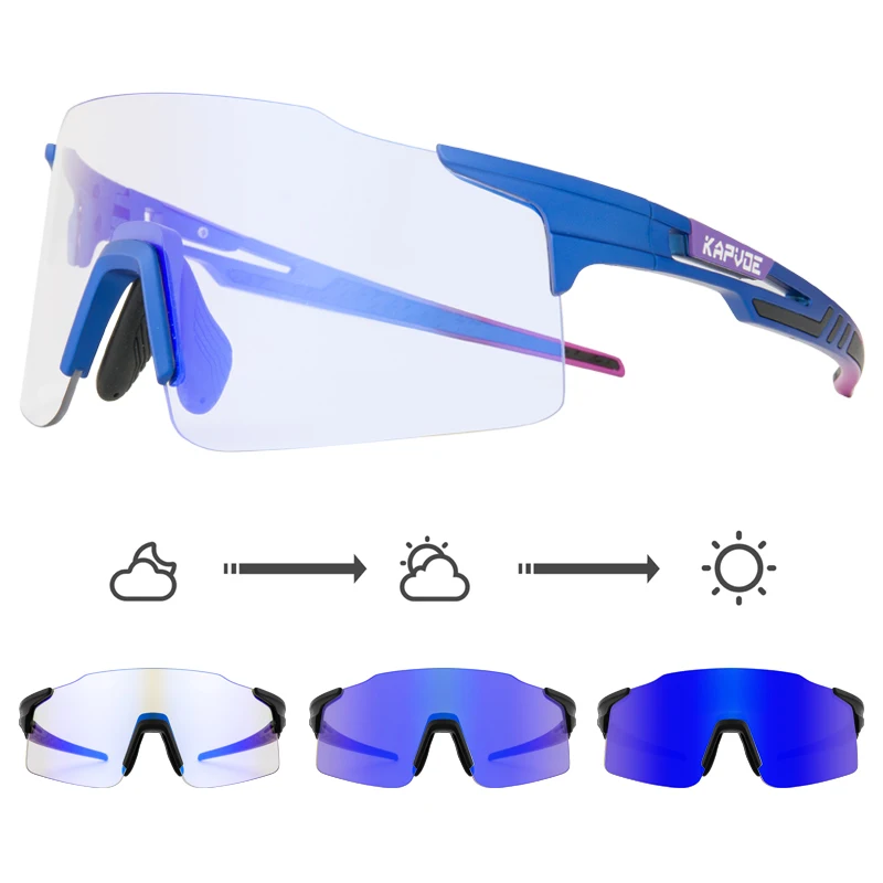 Kapvoe Outdoor Sports Photochromic Blue Cycling Glasses Road