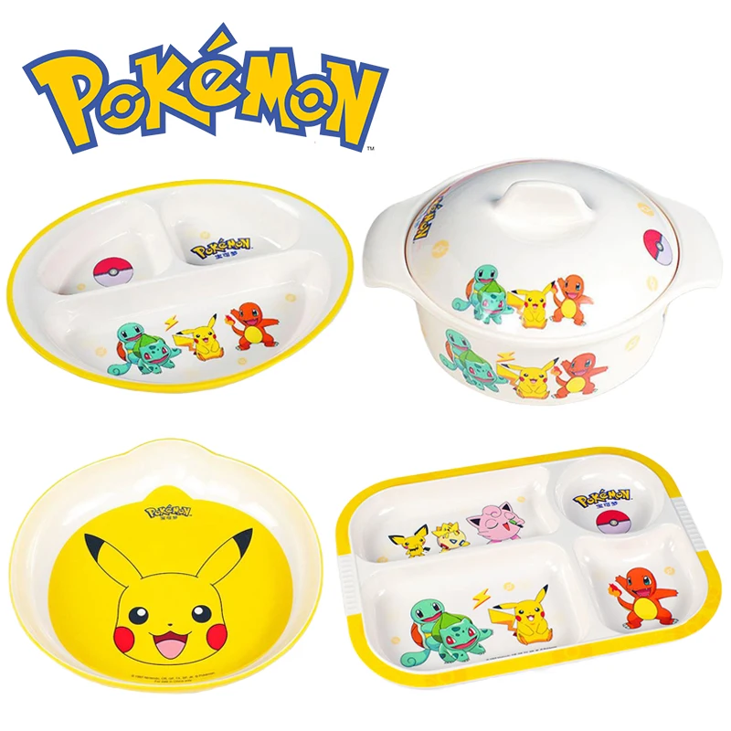 

Pokemon Pikachu Baby Bowls Lid Kids Food Plastic Plate 3 4 Grids Tableware Kindergarten Dinner Anime Dish Anti-scald Anti-Fall
