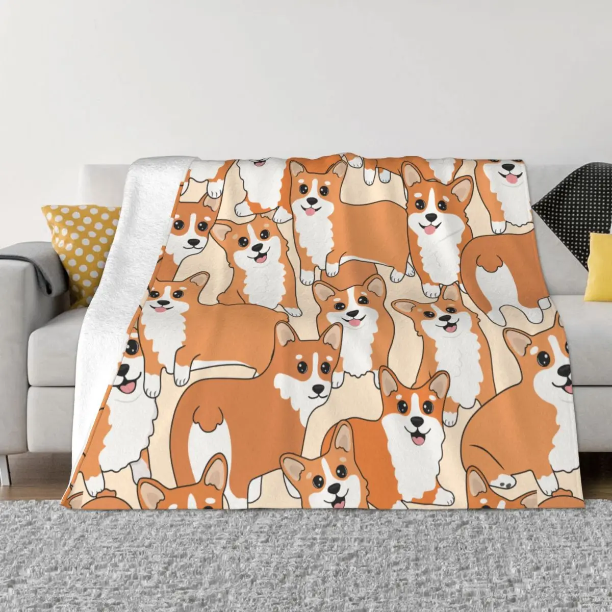 

Cute Corgi Blanket Flannel Spring Autumn Warm Throws For Winter Bedding