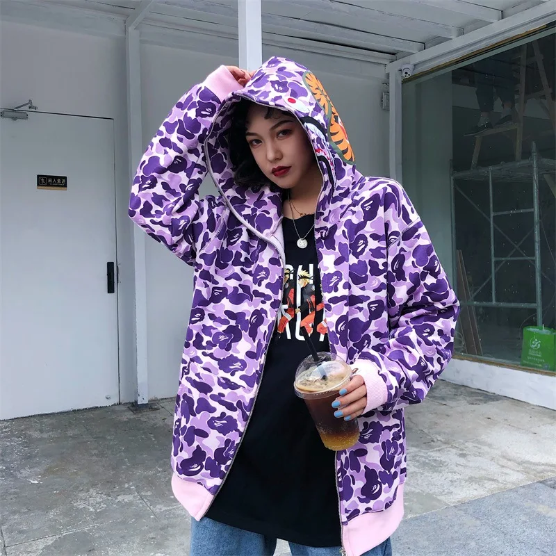 

Autumn Shark Camouflage Hoodies Women Classic Thin Zipper Hoodie Couple Sweater Zip Hoodie Women Harajuku Varsity Sweatshirts
