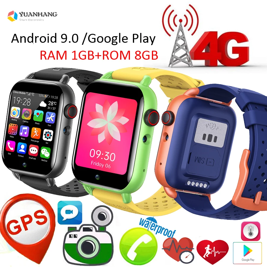 Android 9 Smart 4G Remote Camera GPS Trace Locate Kid Student Google Play Heart Rate Thermometer Monitor Smartwatch Phone Watch