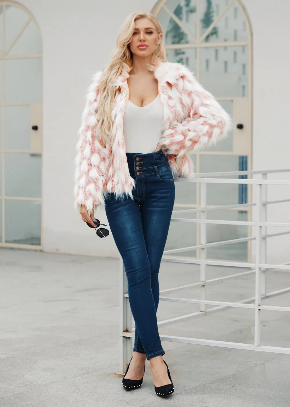 Women's Leather Fur Coat Fashion Polo Collar Top Faux Fur Coat Women's Faux Fur Coat