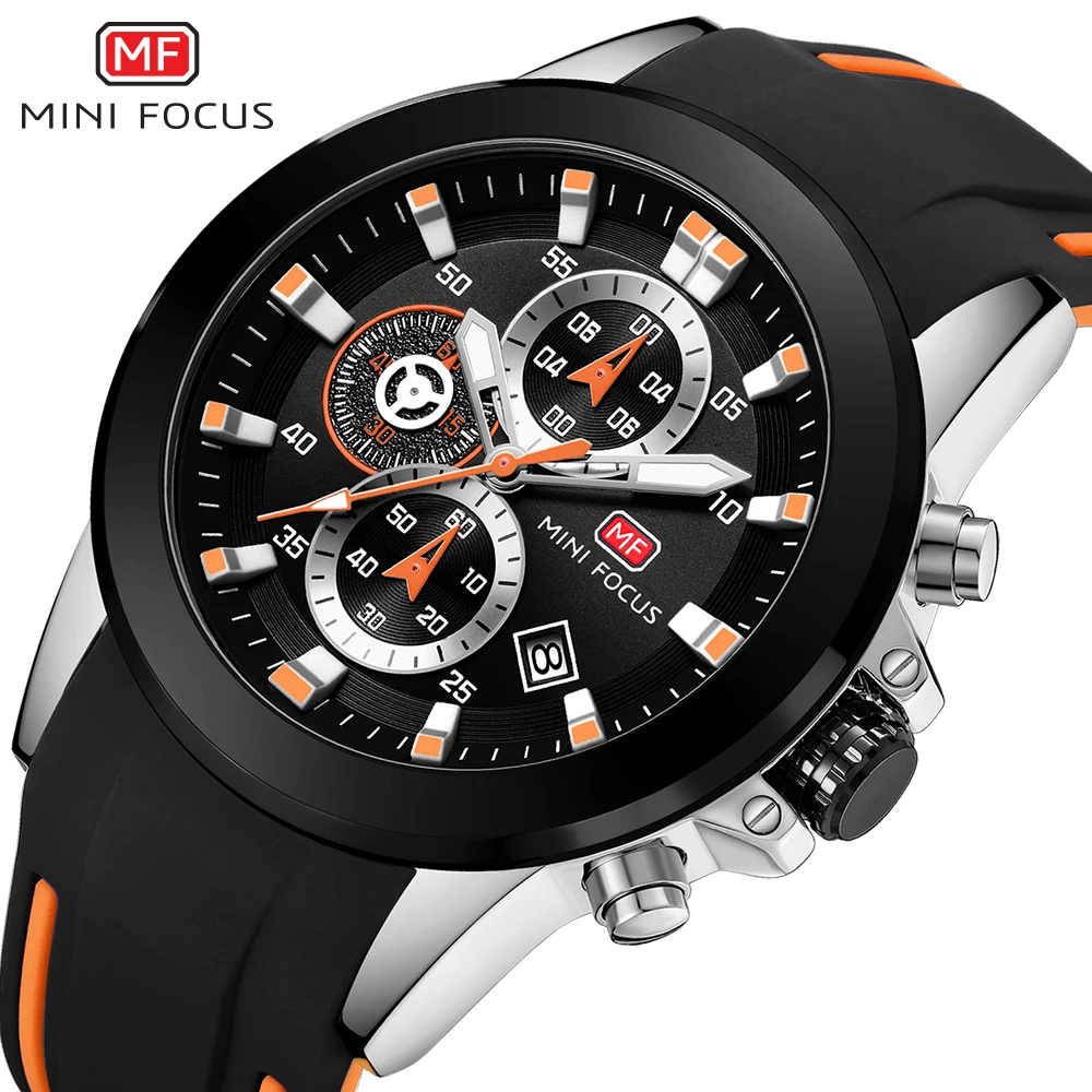 

MINI FOCUS Military Chronograph Quartz Men Wristwatches Sports Watch for Men Silica Gel Strap часы мужские наручные Dropshipping