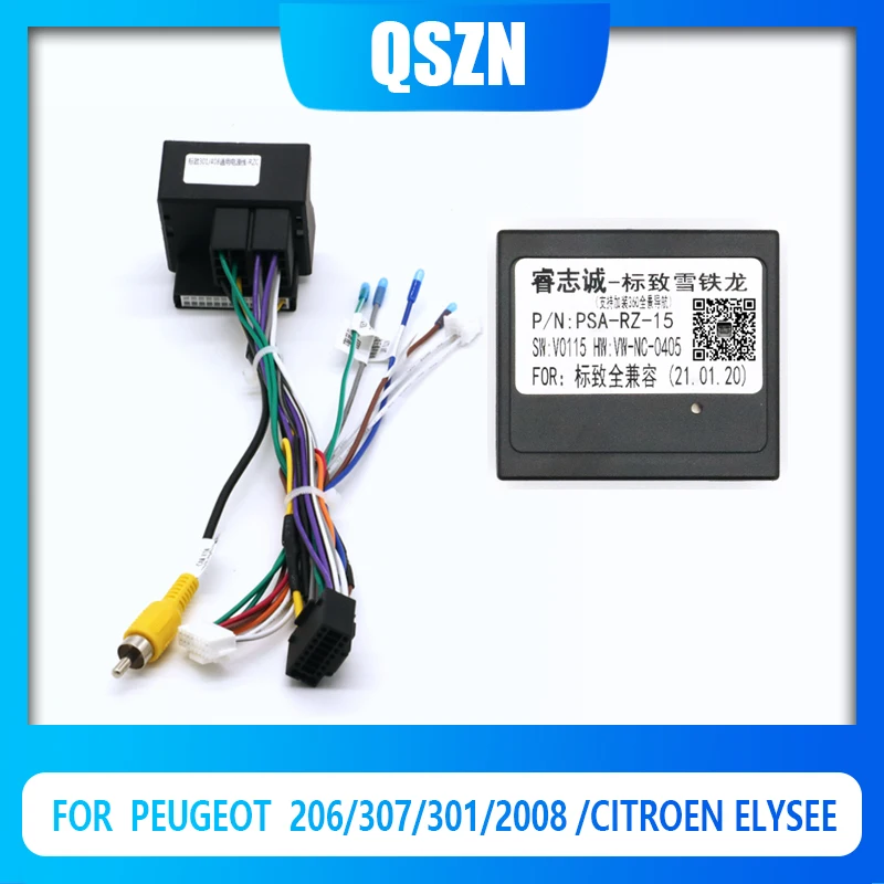 

QSZN Canbus Box Decoder PSA-RZ-15 For Peugeot 206/307/301/2008 /Citroen Elysee 16 PIN Power Harness Wiring Cables Car Radio