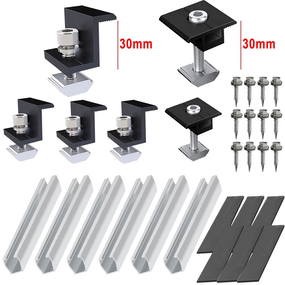 

PV Solar Module Bracket Mounting Rail Aluminium Solar Panels Rail Flat Roof End/Middle Clamp Set With End Clamp