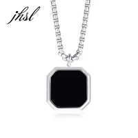 jhsl 60cm trendy men square pendants necklace silver color stainless steel fashion jewelry party gift new arrvial 2021