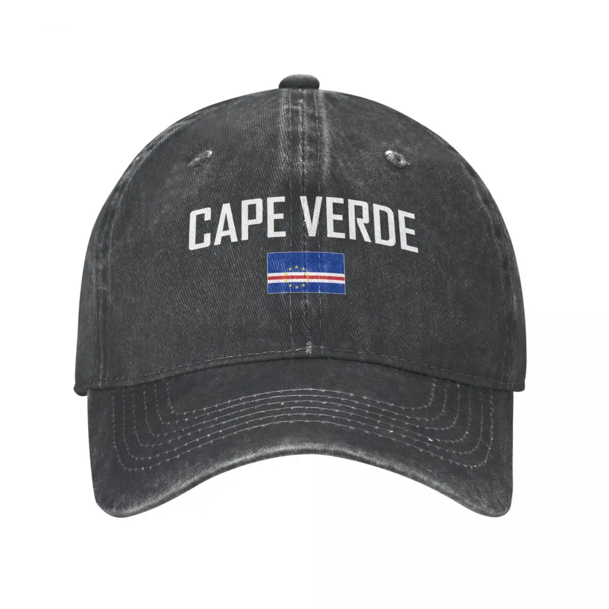 

Men Baseball Cap CAPE VERDE Flag And Font Charcoal Washed Denim Classic Vintage Cotton Dad Trucker Hat Unisex Adult