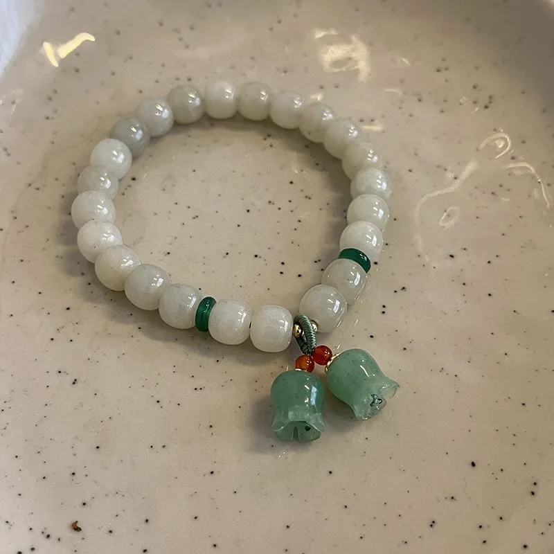 100% натуральный Нефритовый камень сладкий цветок ланлии женский браслет