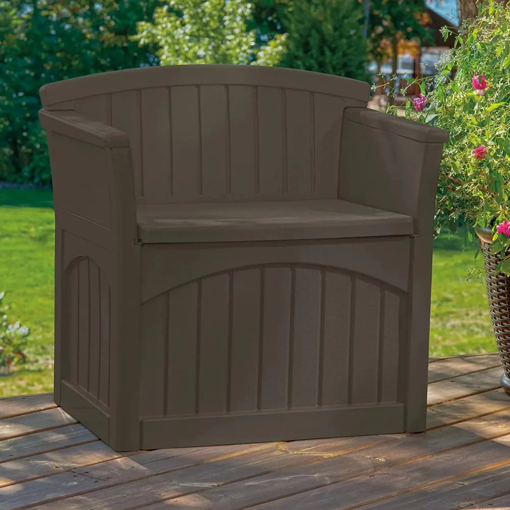 

Patio Storage Box Bench 31-Gallon Resin Weather-Resistant with Armrest Backrest Deck Porch Garden