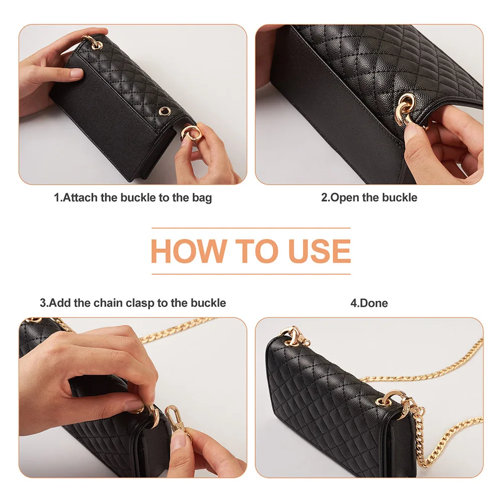 3pcs 1.2m Golden Alloy Curb Chain Bag Straps with 6pcs Alloy Spring Gate Rings Buckle Shoulder Strap Bag Replacement Accessories