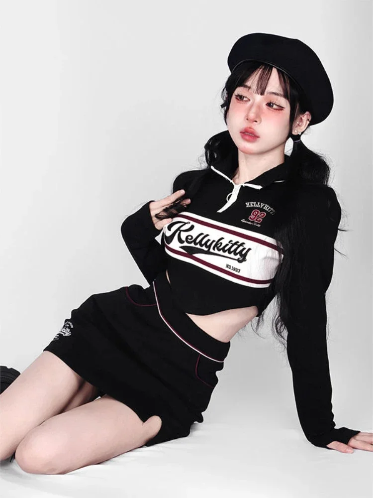 

Комплект Y2k Gyaru женский с воротником-стойкой, длинным рукавом и надписью