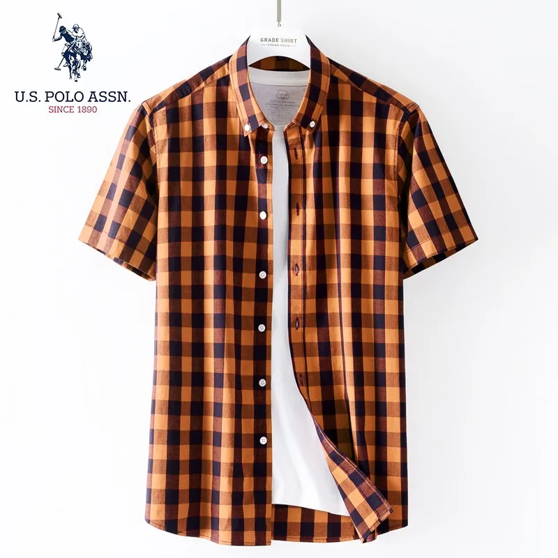 Мужская классическая рубашка поло в клетку с коротким рукавом |