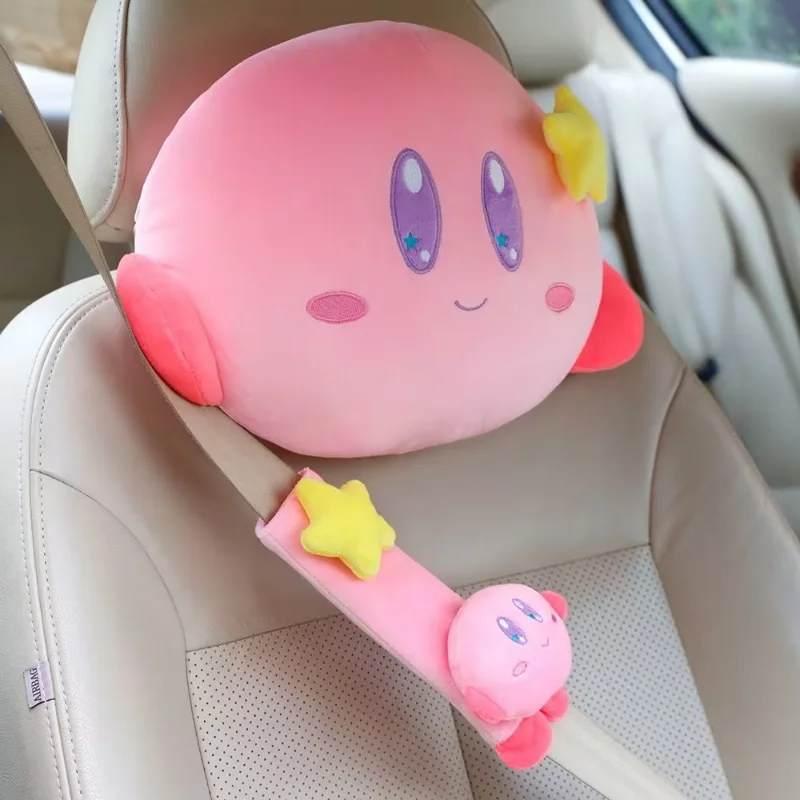 Cartoon Cute Star Kirby Stuffed Plushie Doll Car Neck Pillow Headrest Seat Belt Cover Kawaii Plush Nap Blackout Eye Mask Gift images - 6