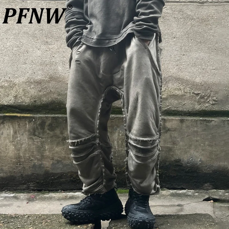 PFNW Spring Summer Men's Fashion Design Double Layer Cross-pants Vintage Pleated Worn Out Casual Handsome Sport Trousers 12A9431