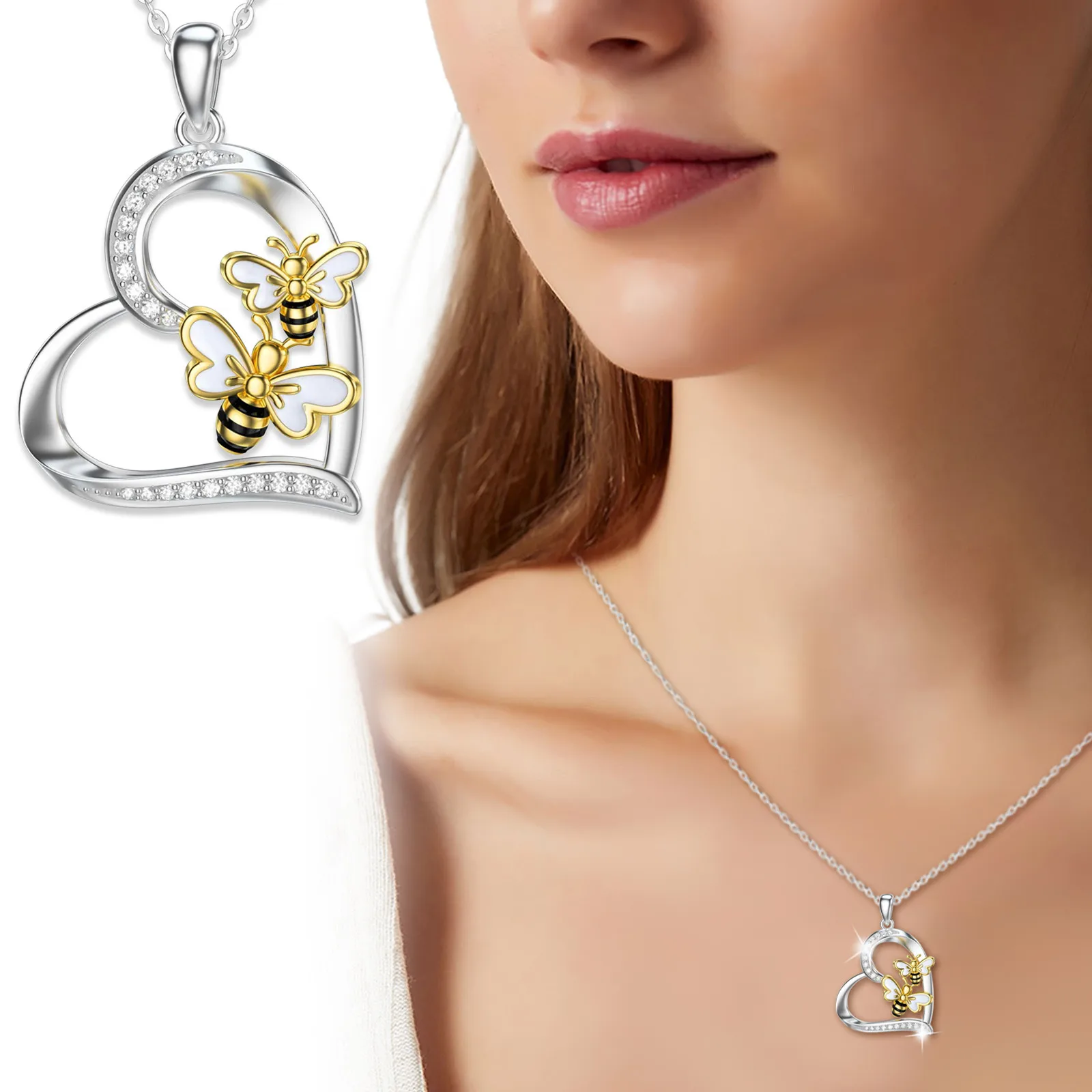 

Bee Pendant Separation Women Clavicle Diamond Shaped Necklace Heart Necklaces & Pendants Jewelry colgantes mujer moda #50