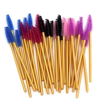 10pcs wholesale brown pink nylon hair gold handle cosmetic eyelash mascara brush disposable mascara wands
