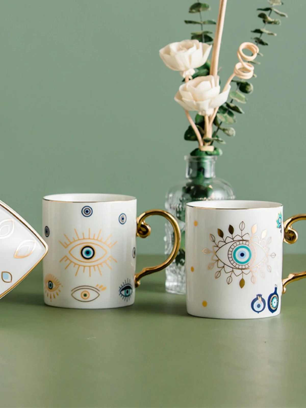 Креативная керамическая кружка с турецким голубым дьявольским глазом Золотая
