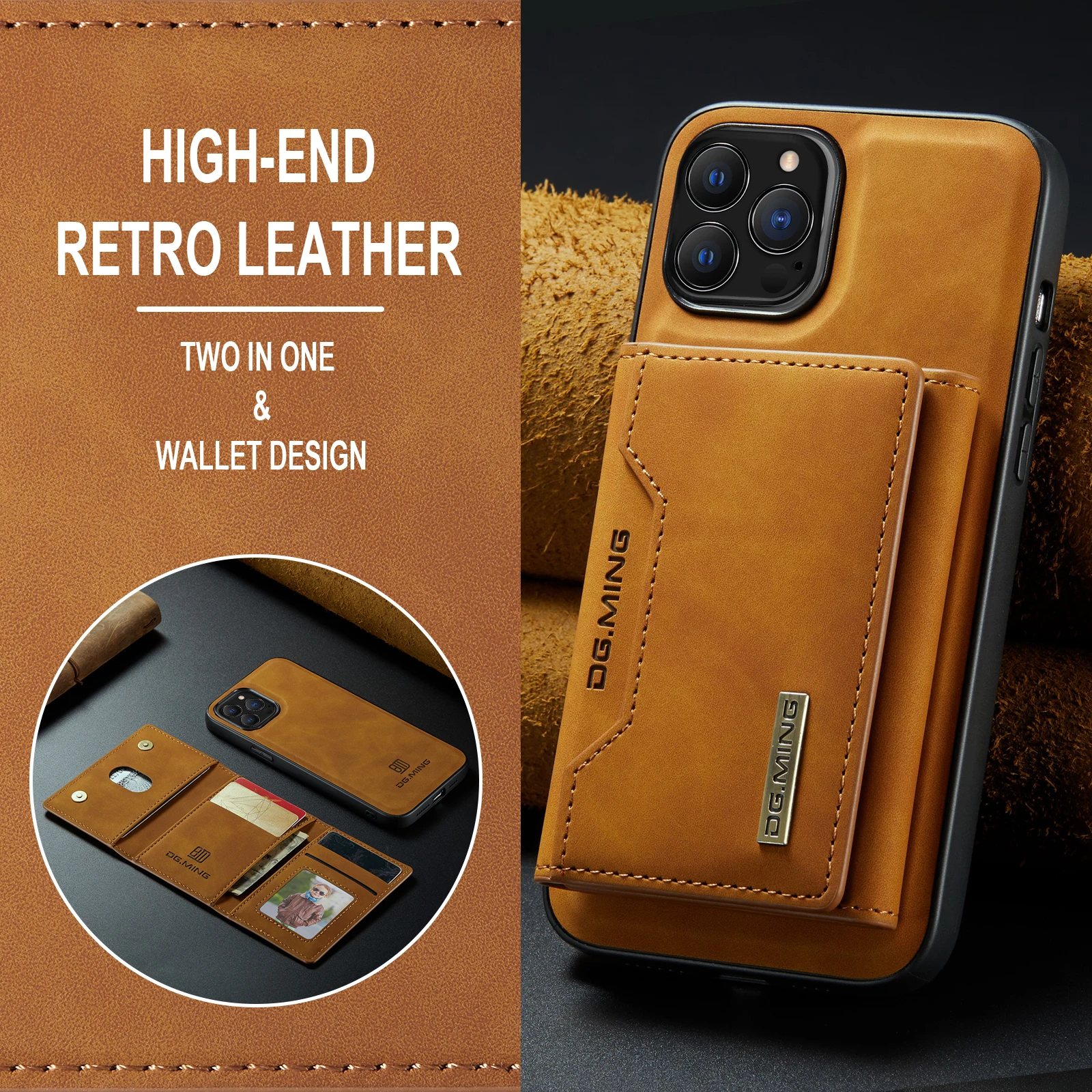 DG.MING Magnetic Split Body Detachable Leather Wallet Phone Case For iPhone 14 13 11 12 Pro max mini X XS MAX XR 7 8 PLUS Cover