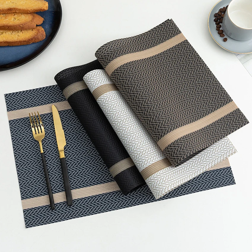 4/6/8PCS Wave Striped Table Mat Luxury PVC Placemat Kitchen Insulation Pad Coaster for Coffee Dining Table Decor Tapete de mesa