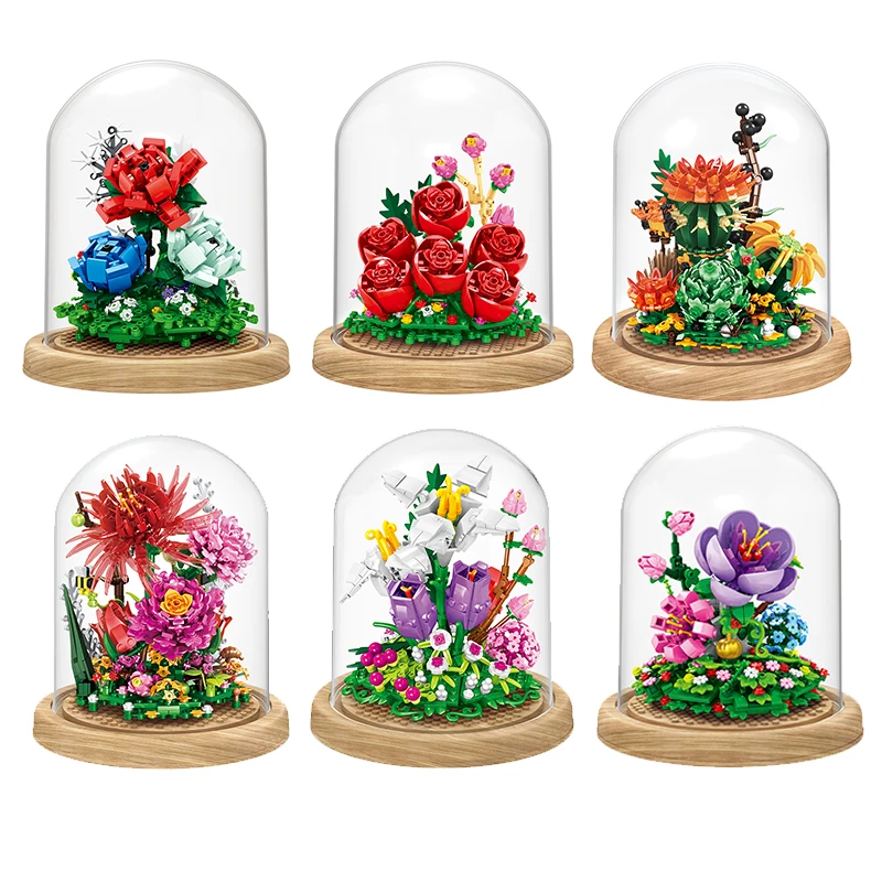 

2022 Mini City Immortal Flowers Ornament Friends Rose Home Friends Decoration Model Building Blocks Bricks Toys Girls Gifts