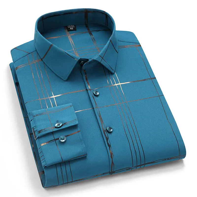 

Men's Casual Elastic Long Sleeve Printed Shirt Soft Regular Fit Autumn Fashion Thin High Quality Leisure Business Dress Shirt