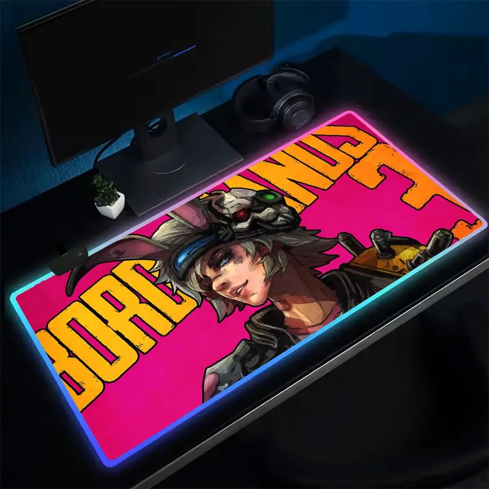 Player B-Borderlands Mouse Pad Anime Gaming LED Table Pads Backlit Rubber Desktop XXL Mousepad RGB Desk Mats