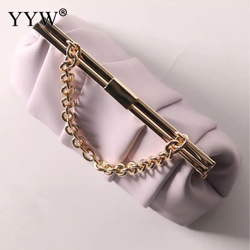 Fashion Solid Color Soft PU Leather Women Handbag Metal Chain Top Handle Bag Casual Large Capacity Lady Exquisite Clutch Tote