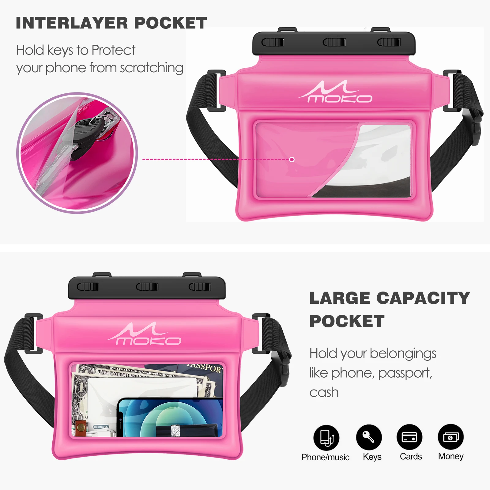 MoKo Waterproof Phone Pouch Drift Diving Swimming Bag Underwater Dry Bag Case Cover For Phone Water Sports Beach Pool Skiing