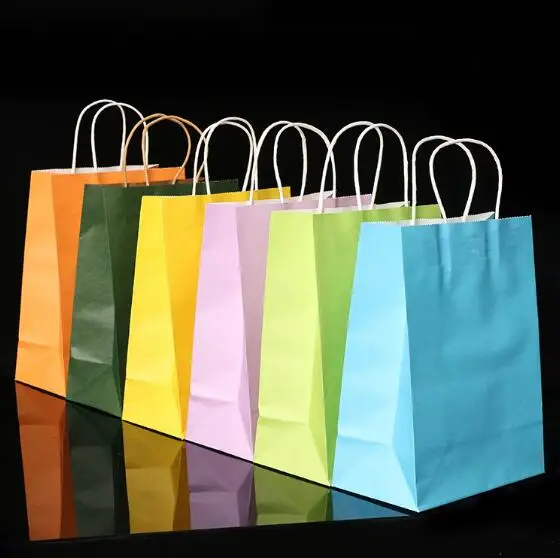 

40PCS Romantic purple color kraft paper bag with handles 21x15x8cm Shops Festival gifts bag High Quality Free shipping