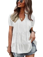 summer solid blouses for women fashion v neck elegant casual shirts tops ladies loose short sleeve chiffon blouse 2022