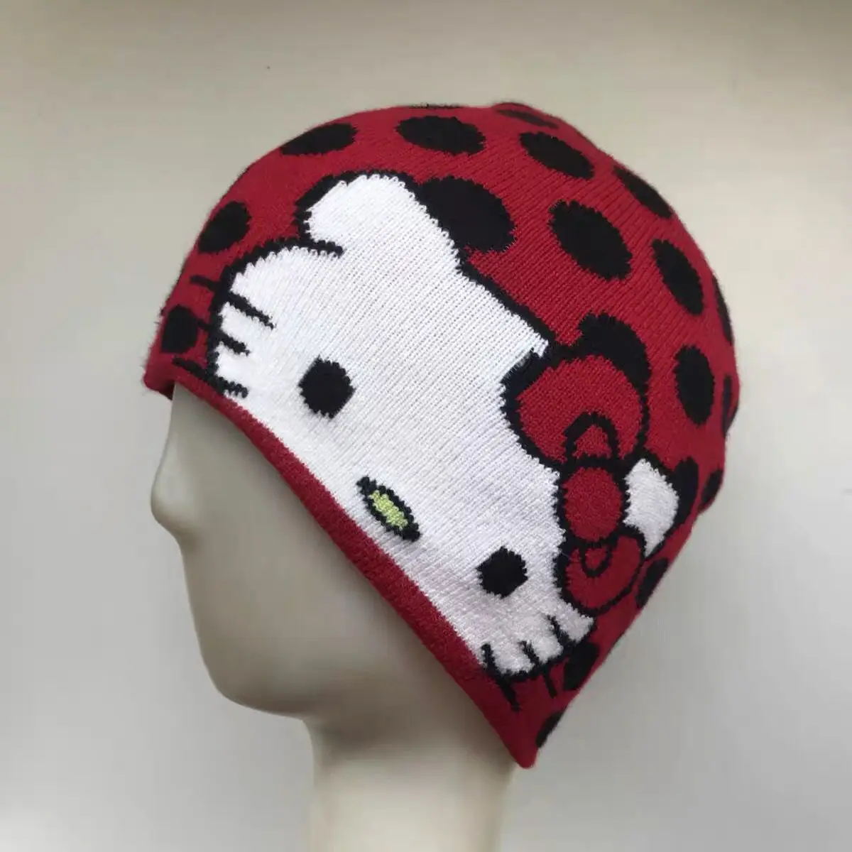 

Sanrio, милые вязаные шапки Hello Kitty, зимняя шапка для женщин, мягкая шапка с мультяшным рисунком Y2k для девушек, корейский тренд, Новая женская мо...