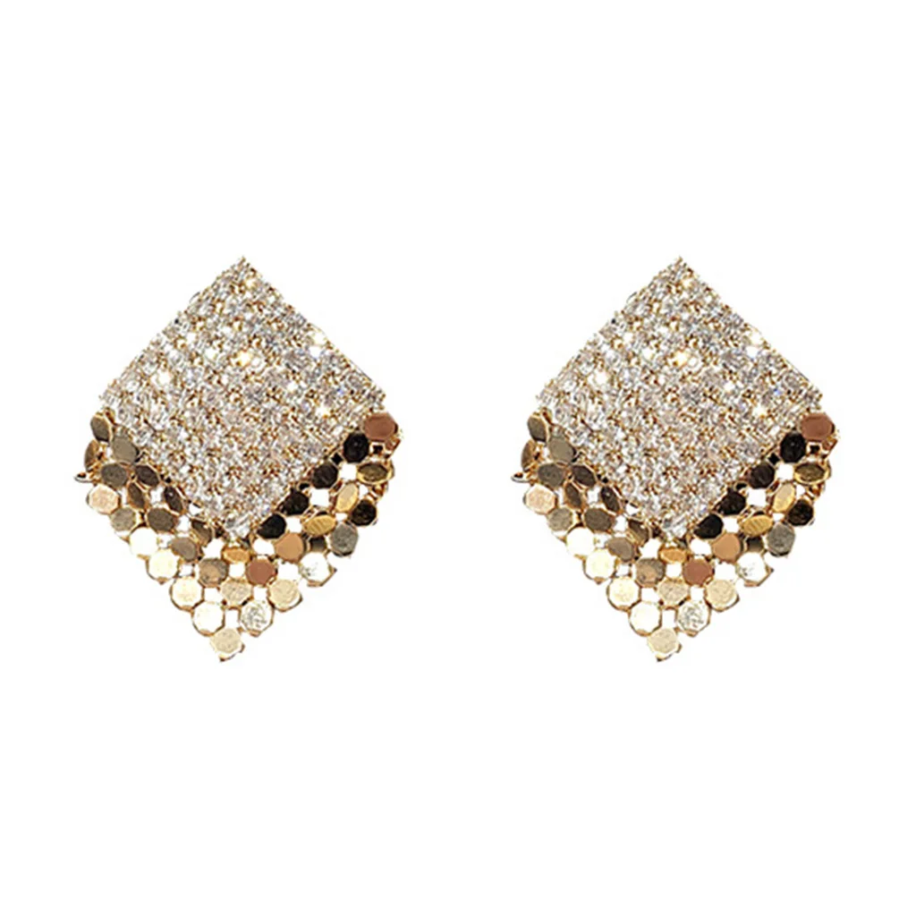 

Simple for rhinestone Earrings Women Fashion Gold Square Wild Earring Charming E